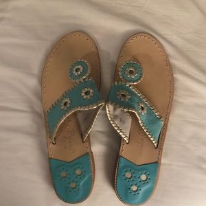 Aqua and gold sandals